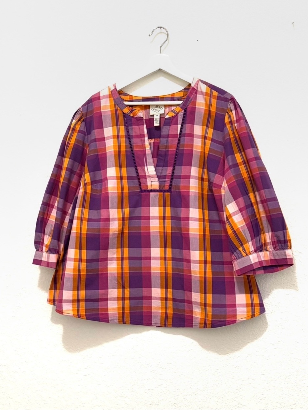 St. John’s Bay Vibrant Plaid Split Neck Blouse Top 2X